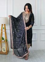 Thumbnail for Prazu Fashion Designer Black Silk Embroidered Salwar Suit