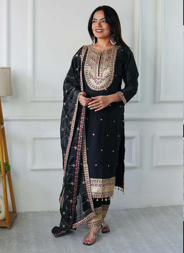 Prazu Fashion Designer Black Silk Embroidered Salwar Suit - Distacart