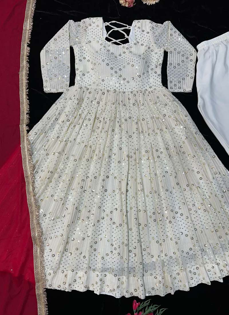 Prazu Fashion Off White Georgette Embroidered Anarkali Suit - Distacart