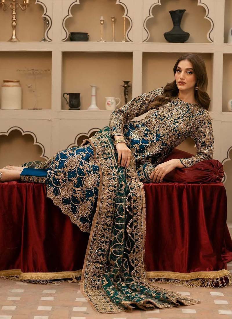 Prazu Fashion Rama Green Georgette Sequence Salwar Suit