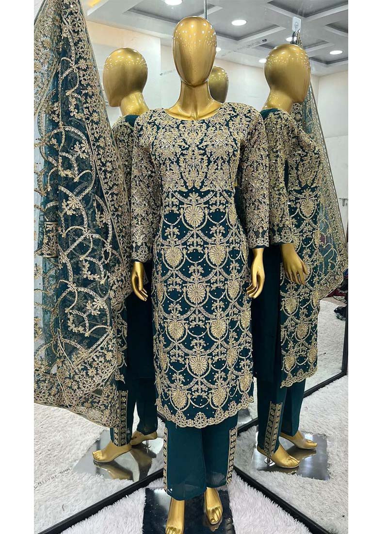 Prazu Fashion Rama Green Georgette Sequence Salwar Suit