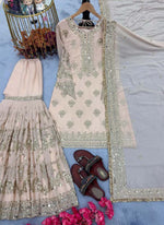 Thumbnail for Prazu Fashion Light Peach Faux Georgette Embroidered Sharara Suit