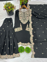 Thumbnail for Prazu Fashion Black Chinon Silk Embroidered Plazzo Suit