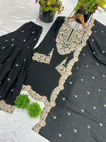 Thumbnail for Prazu Fashion Black Chinon Silk Embroidered Plazzo Suit