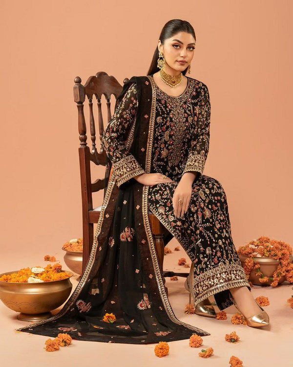 Prazu Fashion Black Faux Georgette Sequence Salwar Suit