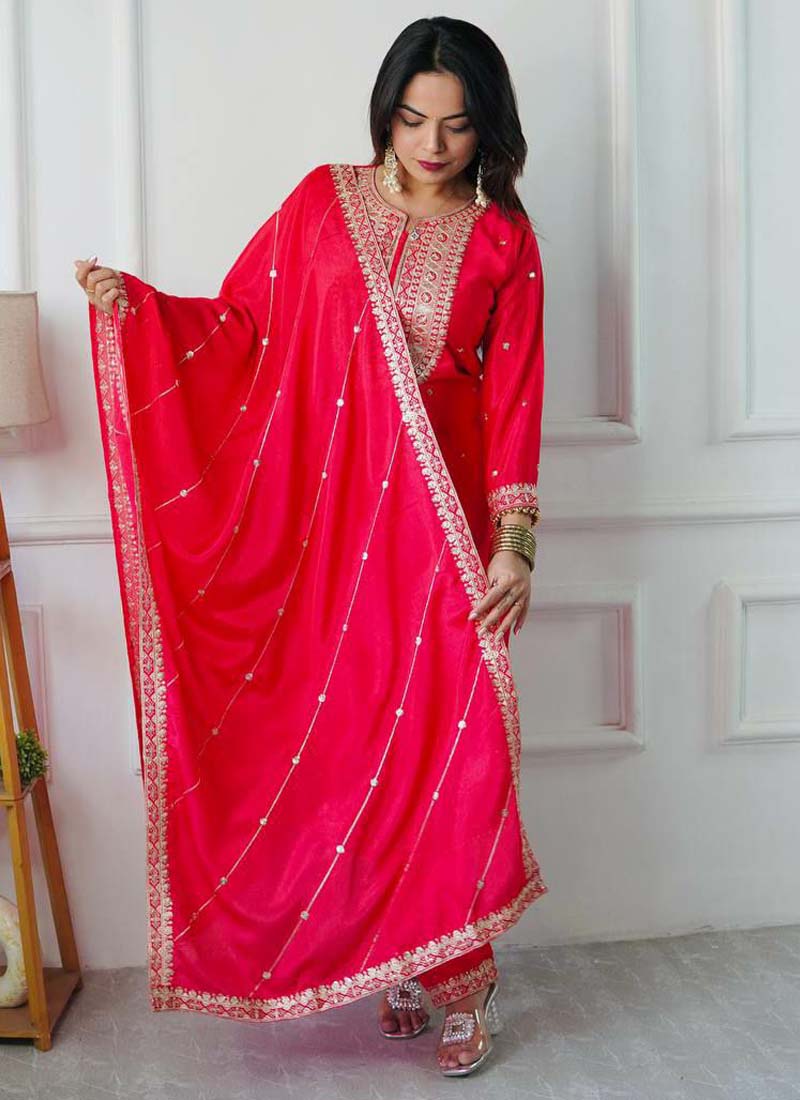Prazu Fashion Red Silk Embriodered Salwar Suit - Distacart