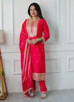 Thumbnail for Prazu Fashion Red Silk Embriodered Salwar Suit
