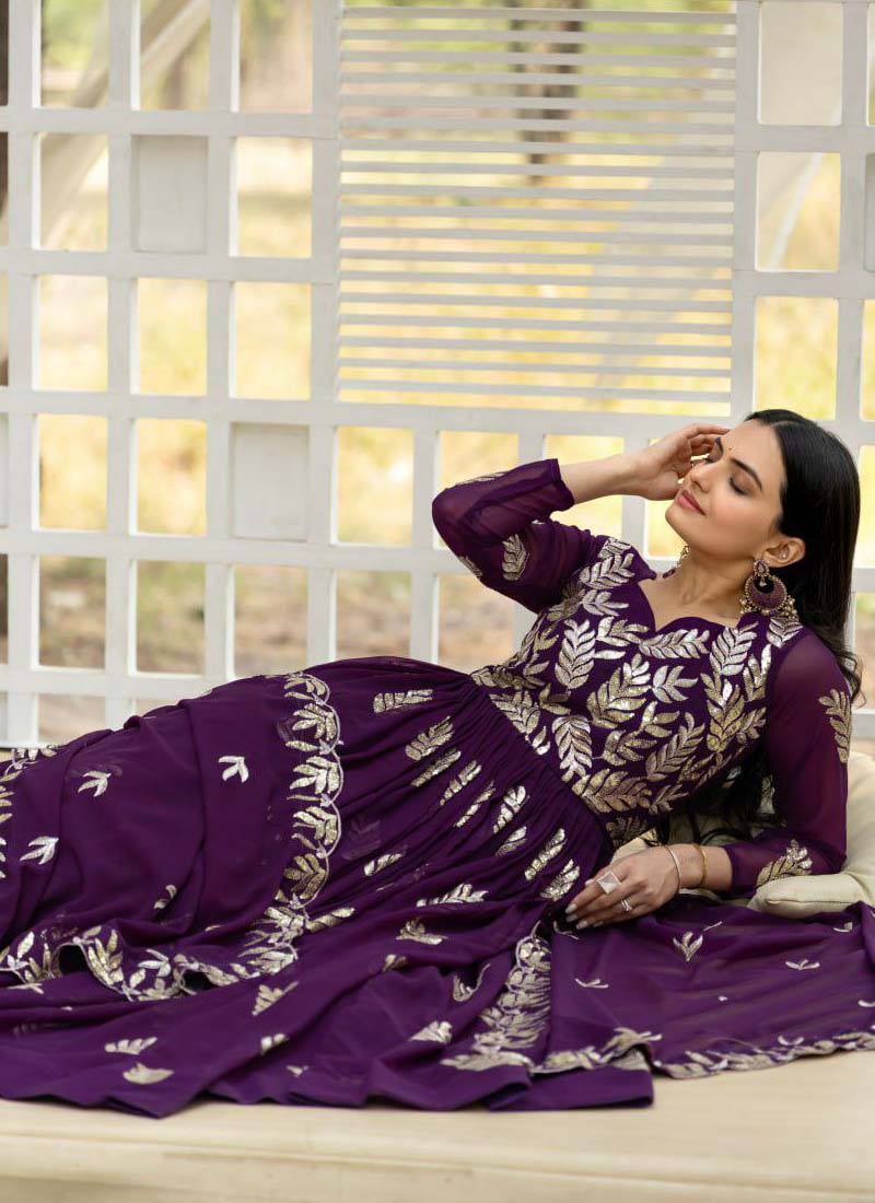 Prazu Fashion Violet Georgette Sequence Gown With Dupatta - Distacart