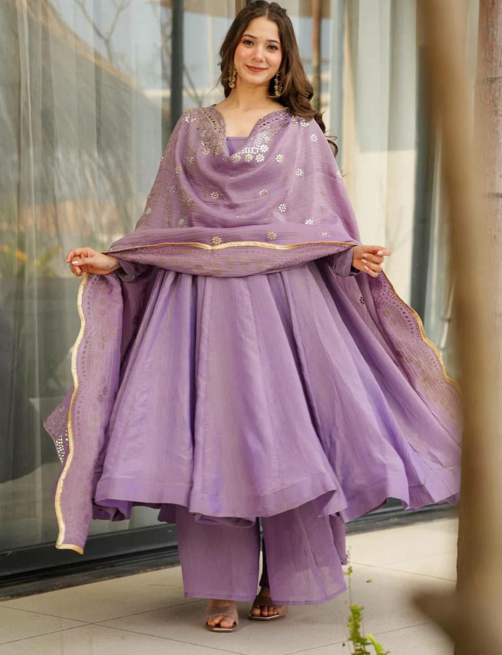 Prazu Fashion Lavender Silk Designer Anarkali Palzzo Suit - Distacart