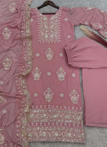 Thumbnail for Prazu Fashion Baby Pink Georgette Embroidered Palazzo Suit