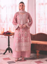 Thumbnail for Prazu Fashion Baby Pink Georgette Embroidered Palazzo Suit