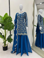 Thumbnail for Prazu Fashion Blue Georgette Embroidered Sharara Suit