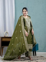 Thumbnail for Prazu Fashion Mahendi Chinon Silk Embroidered Salwar Suit