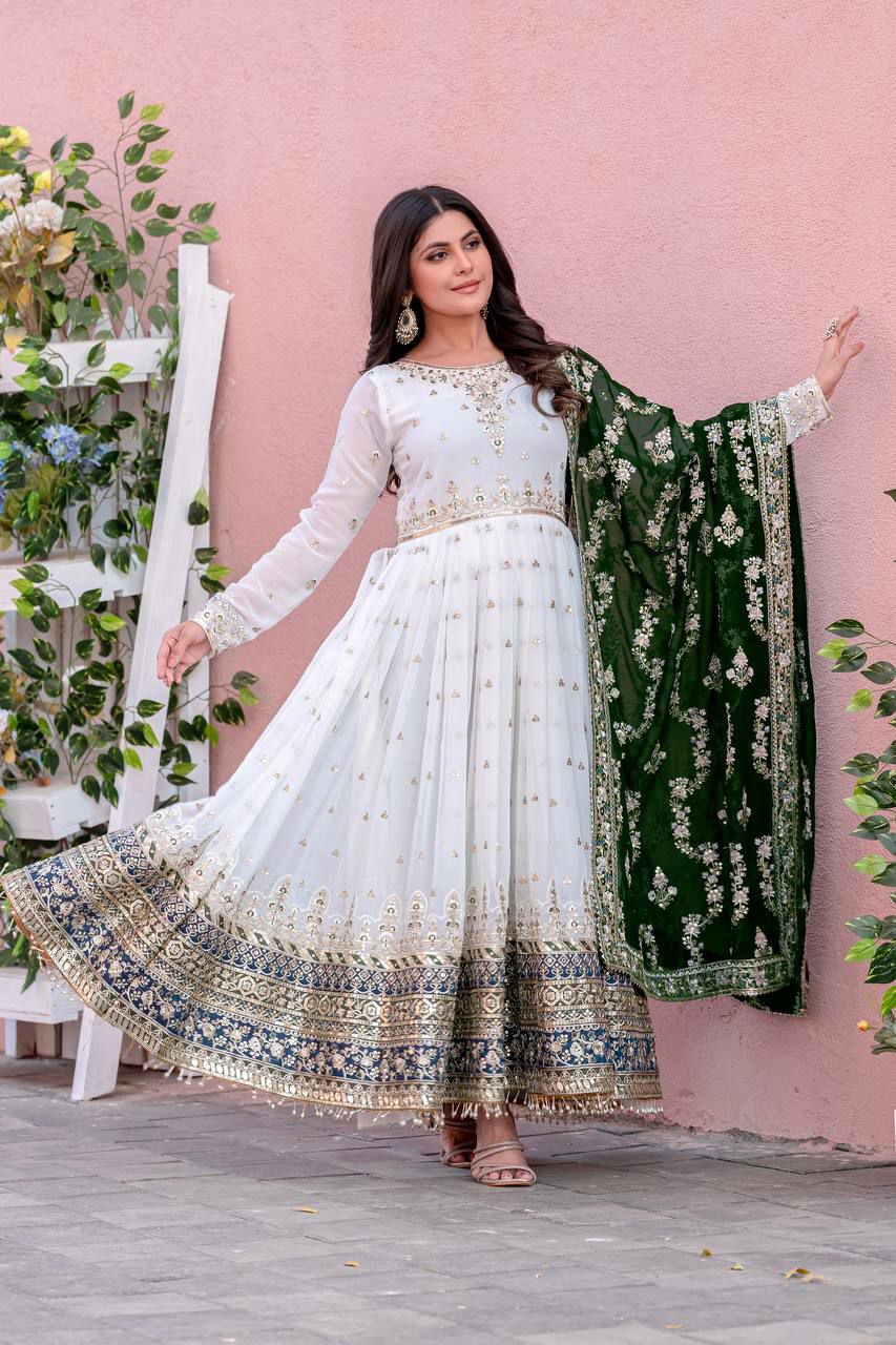 Prazu Fashion Off White Georgette Embroidered Anarkali Suit - Distacart