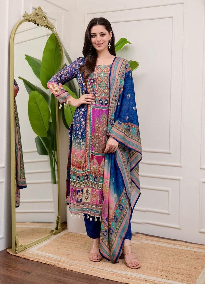 Prazu Fashion Multi Color Chinon Silk Printed Salwar Suit