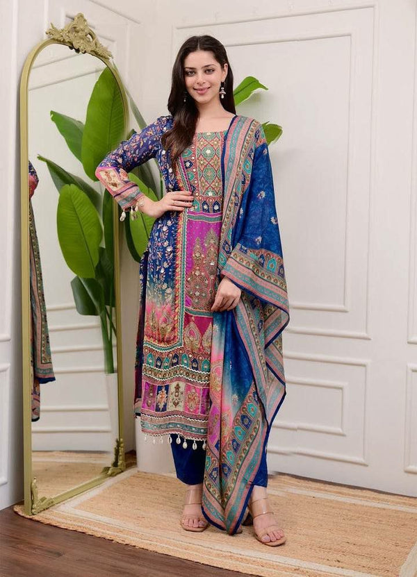 Prazu Fashion Multi Color Chinon Silk Printed Salwar Suit