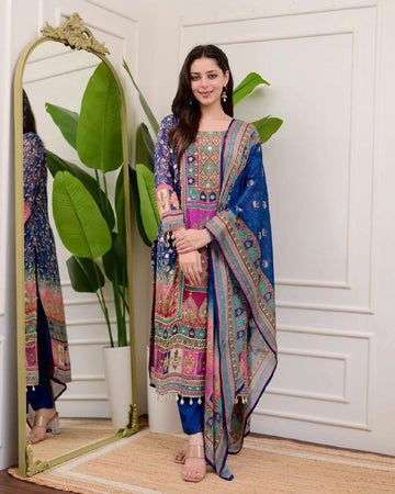 Prazu Fashion Multi Color Chinon Silk Printed Salwar Suit - Distacart