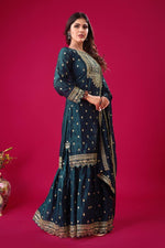 Thumbnail for Prazu Fashion Blue Chinon Silk Embroidered Sharara Suit