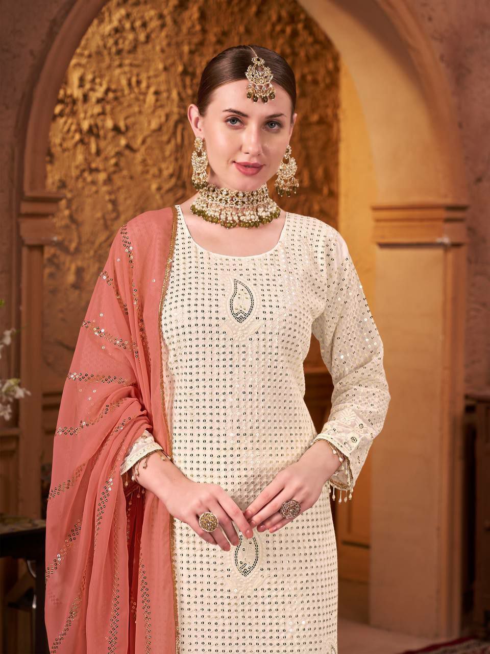Prazu Fashion Off White Georgette Embroidered Salwar Suit - Distacart