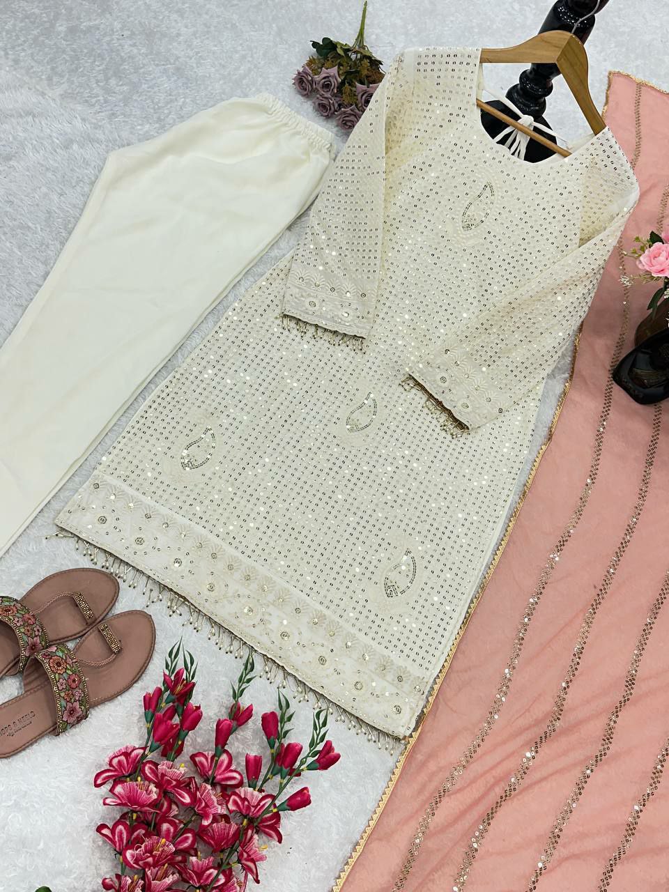 Prazu Fashion Off White Georgette Embroidered Salwar Suit
