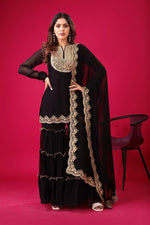Thumbnail for Prazu Fashion Black Georgette Embroidered Plazzo Suit