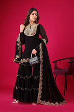 Thumbnail for Prazu Fashion Black Georgette Embroidered Plazzo Suit