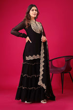 Thumbnail for Prazu Fashion Black Georgette Embroidered Plazzo Suit