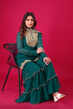 Thumbnail for Prazu Fashion Royal Blue Georgette Embroidered Palazzo Suit