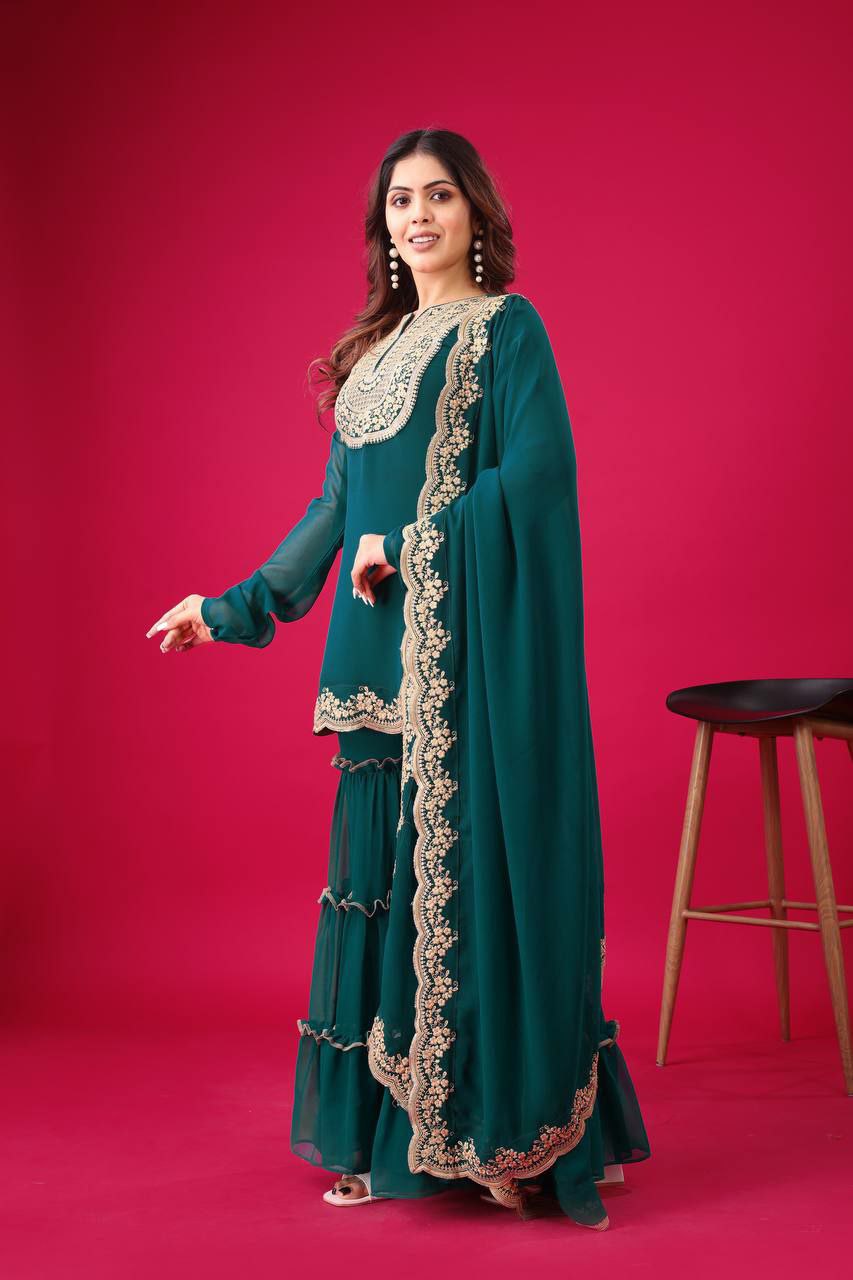 Prazu Fashion Royal Blue Georgette Embroidered Palazzo Suit