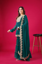 Thumbnail for Prazu Fashion Royal Blue Georgette Embroidered Palazzo Suit