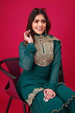 Thumbnail for Prazu Fashion Royal Blue Georgette Embroidered Palazzo Suit
