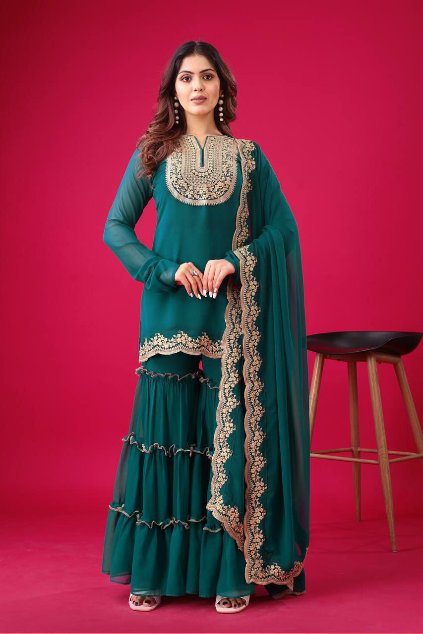 Prazu Fashion Royal Blue Georgette Embroidered Palazzo Suit