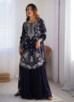 Thumbnail for Prazu Fashion Blue Georgette Sequence Sharara Suit