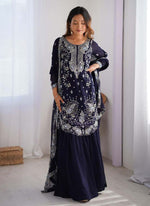 Thumbnail for Prazu Fashion Blue Georgette Sequence Sharara Suit