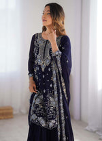 Thumbnail for Prazu Fashion Blue Georgette Sequence Sharara Suit