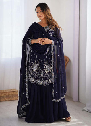 Prazu Fashion Blue Georgette Sequence Sharara Suit