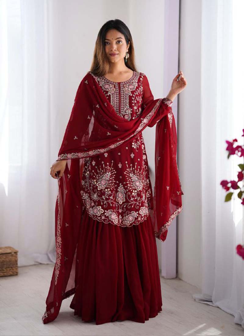 Prazu Fashion Blue Georgette Sequence Sharara Suit