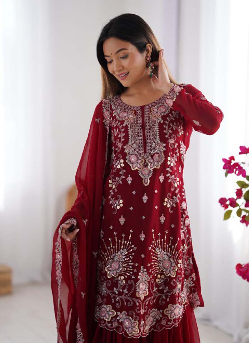 Prazu Fashion Blue Georgette Sequence Sharara Suit