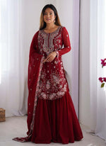 Thumbnail for Prazu Fashion Blue Georgette Sequence Sharara Suit