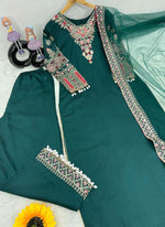 Thumbnail for Prazu Fashion Green Vichitra Silk Embroidered Salwar Suit