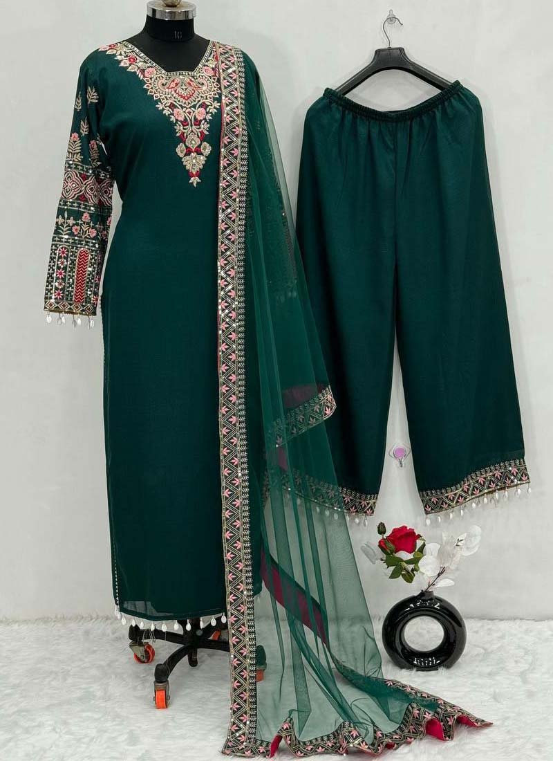 Prazu Fashion Green Vichitra Silk Embroidered Salwar Suit