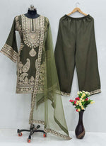 Thumbnail for Prazu Fashion Mahendi Chinon Silk Embroidered Palazzo Suit
