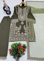 Thumbnail for Prazu Fashion Mahendi Chinon Silk Embroidered Palazzo Suit