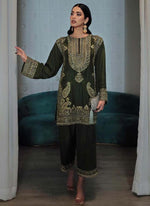 Thumbnail for Prazu Fashion Mahendi Chinon Silk Embroidered Palazzo Suit