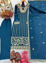 Thumbnail for Prazu Fashion Firozi Chinon Silk Embroidered Salwar Suit