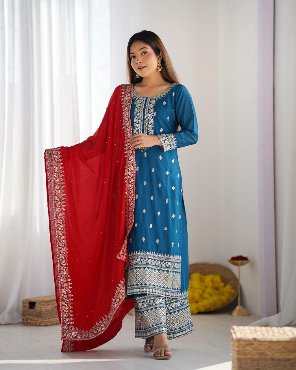 Prazu Fashion Firozi Chinon Silk Embroidered Salwar Suit - Distacart
