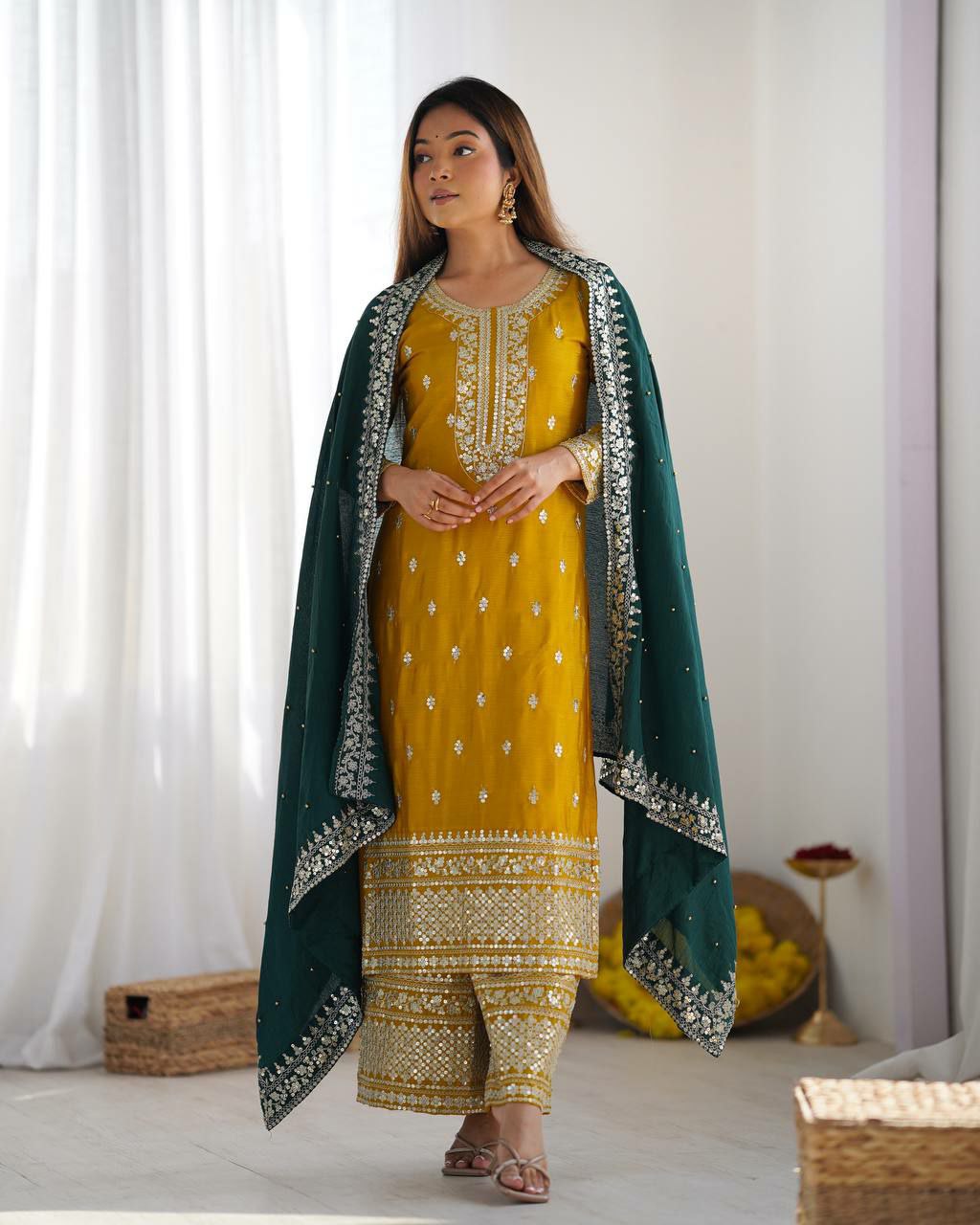 Prazu Fashion Yellow Chinon Silk Embroidered Salwar Suit - Distacart