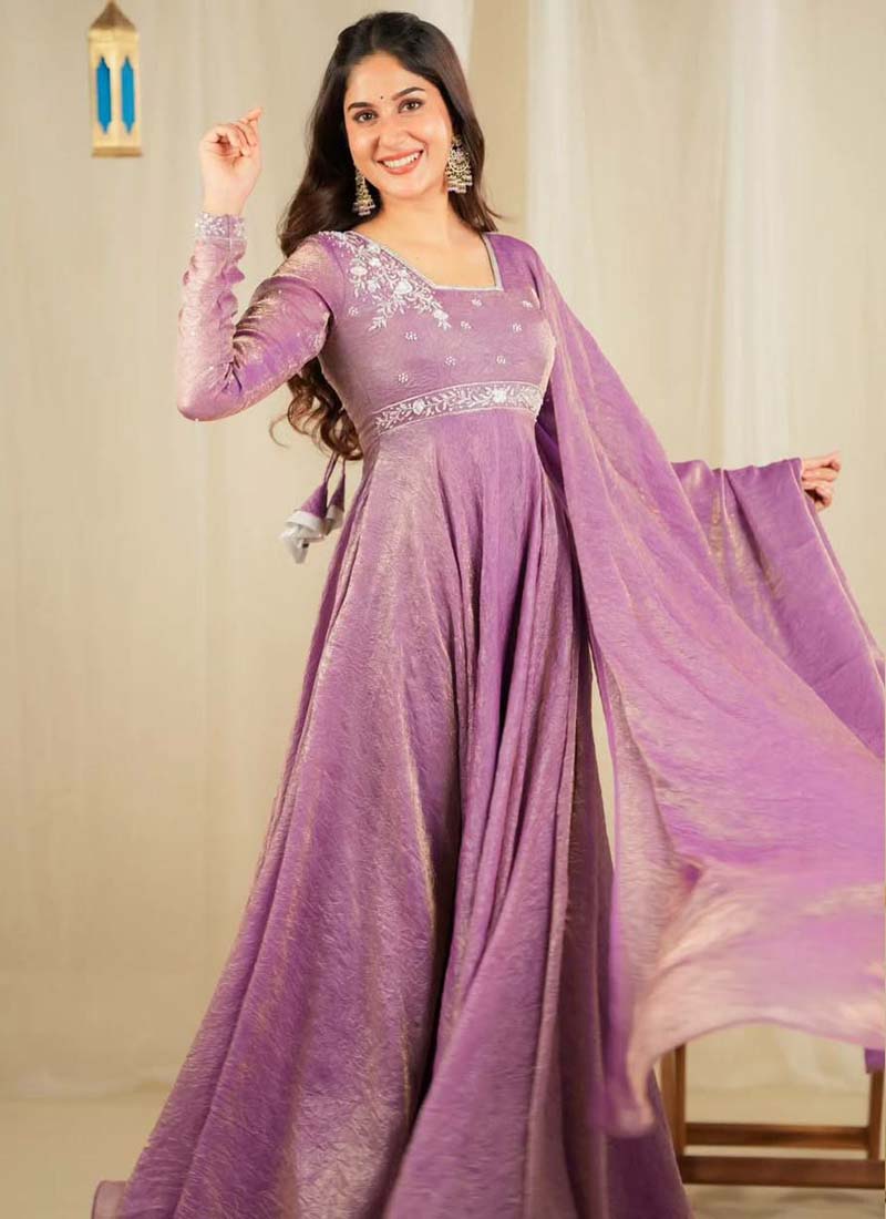 Prazu Fashion Lavender Goldcrush Silk Embroidered Gown With Dupatta