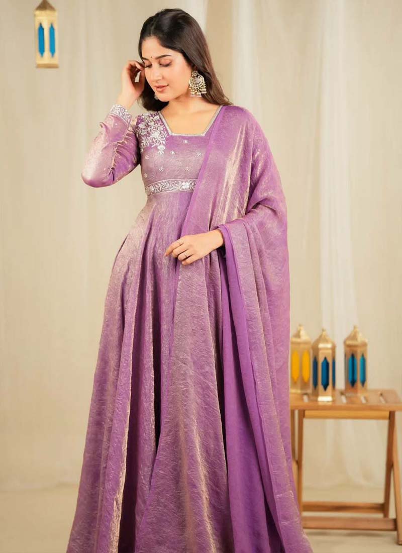 Prazu Fashion Lavender Goldcrush Silk Embroidered Gown With Dupatta