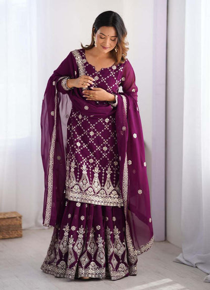 Prazu Fashion Purple Georgette Sequence Palazzo Suit - Distacart